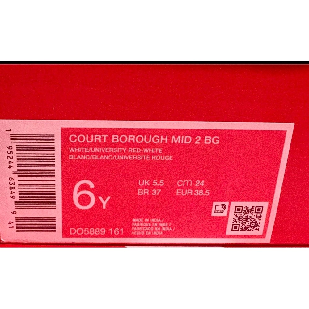 Nike Court Borough Mid 2 BG White University Red Black Blue Size 6Y DO5889 161 - Picture 9 of 10